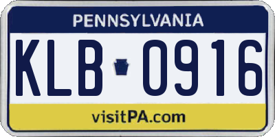 PA license plate KLB0916