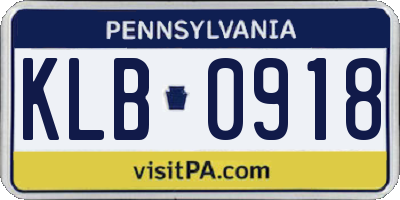 PA license plate KLB0918