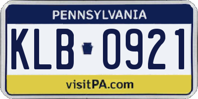 PA license plate KLB0921