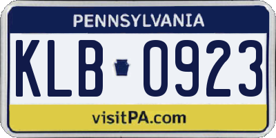 PA license plate KLB0923