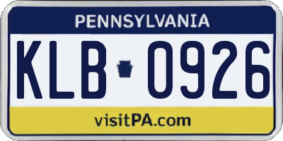PA license plate KLB0926
