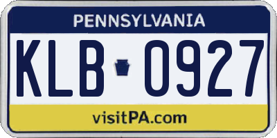 PA license plate KLB0927