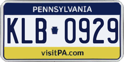 PA license plate KLB0929
