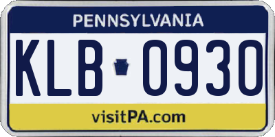 PA license plate KLB0930