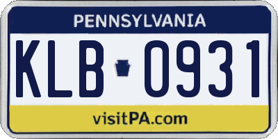 PA license plate KLB0931