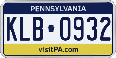 PA license plate KLB0932