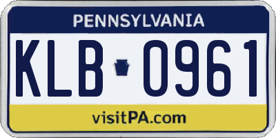 PA license plate KLB0961