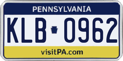 PA license plate KLB0962