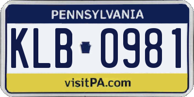 PA license plate KLB0981
