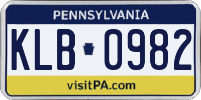 PA license plate KLB0982