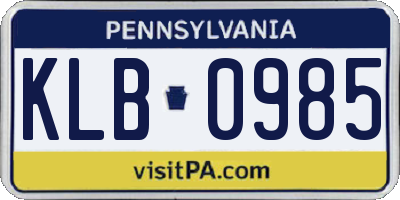 PA license plate KLB0985
