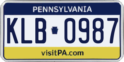 PA license plate KLB0987