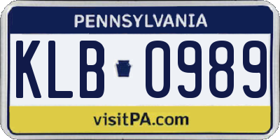 PA license plate KLB0989