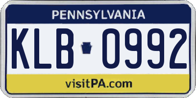 PA license plate KLB0992
