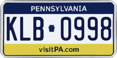 PA license plate KLB0998