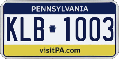 PA license plate KLB1003