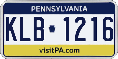 PA license plate KLB1216