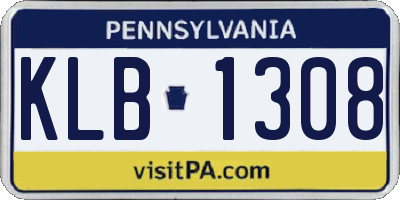 PA license plate KLB1308