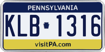 PA license plate KLB1316