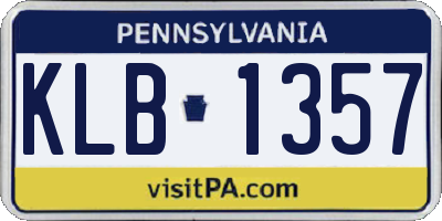 PA license plate KLB1357
