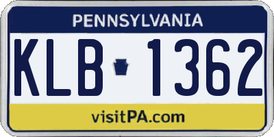 PA license plate KLB1362