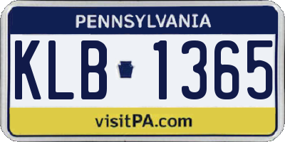 PA license plate KLB1365