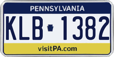 PA license plate KLB1382