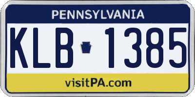 PA license plate KLB1385
