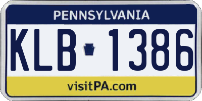 PA license plate KLB1386