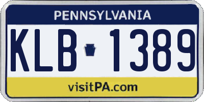 PA license plate KLB1389