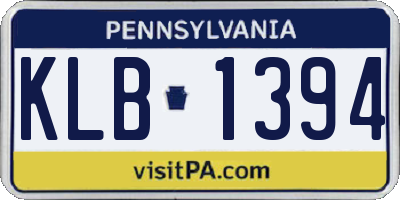 PA license plate KLB1394