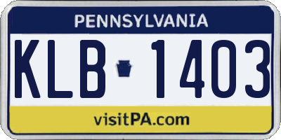 PA license plate KLB1403