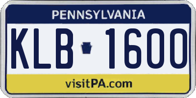 PA license plate KLB1600