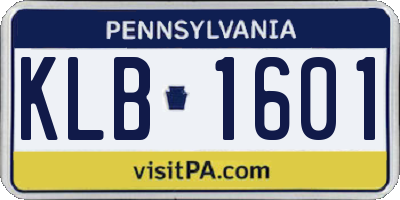 PA license plate KLB1601
