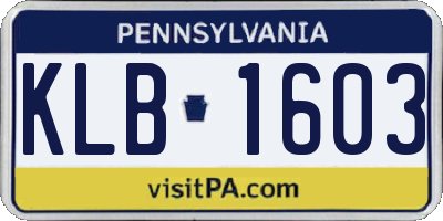 PA license plate KLB1603