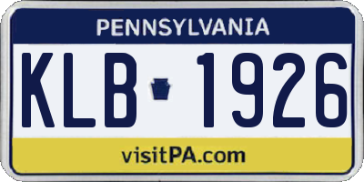 PA license plate KLB1926
