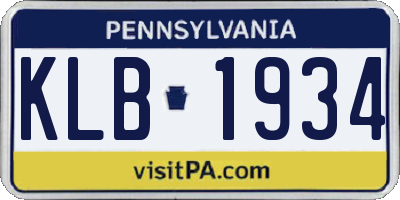 PA license plate KLB1934