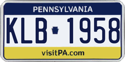PA license plate KLB1958