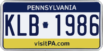 PA license plate KLB1986