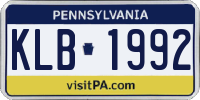 PA license plate KLB1992