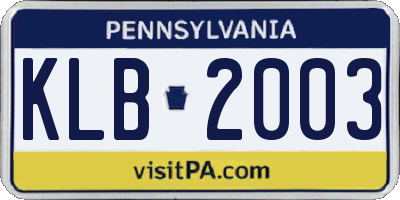PA license plate KLB2003