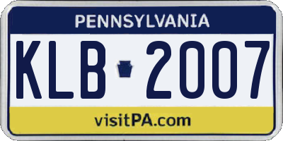 PA license plate KLB2007