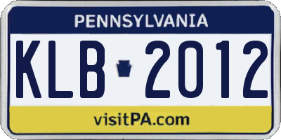 PA license plate KLB2012