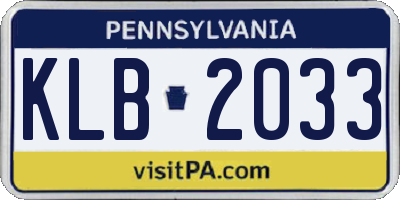 PA license plate KLB2033