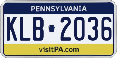 PA license plate KLB2036