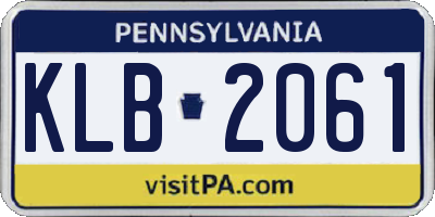 PA license plate KLB2061