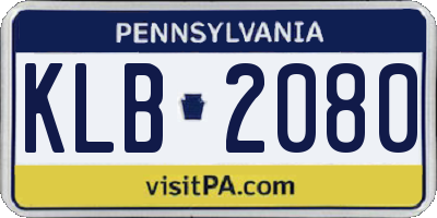 PA license plate KLB2080