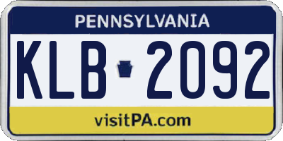 PA license plate KLB2092