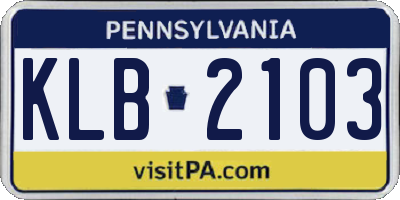 PA license plate KLB2103