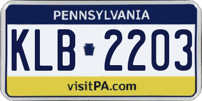 PA license plate KLB2203